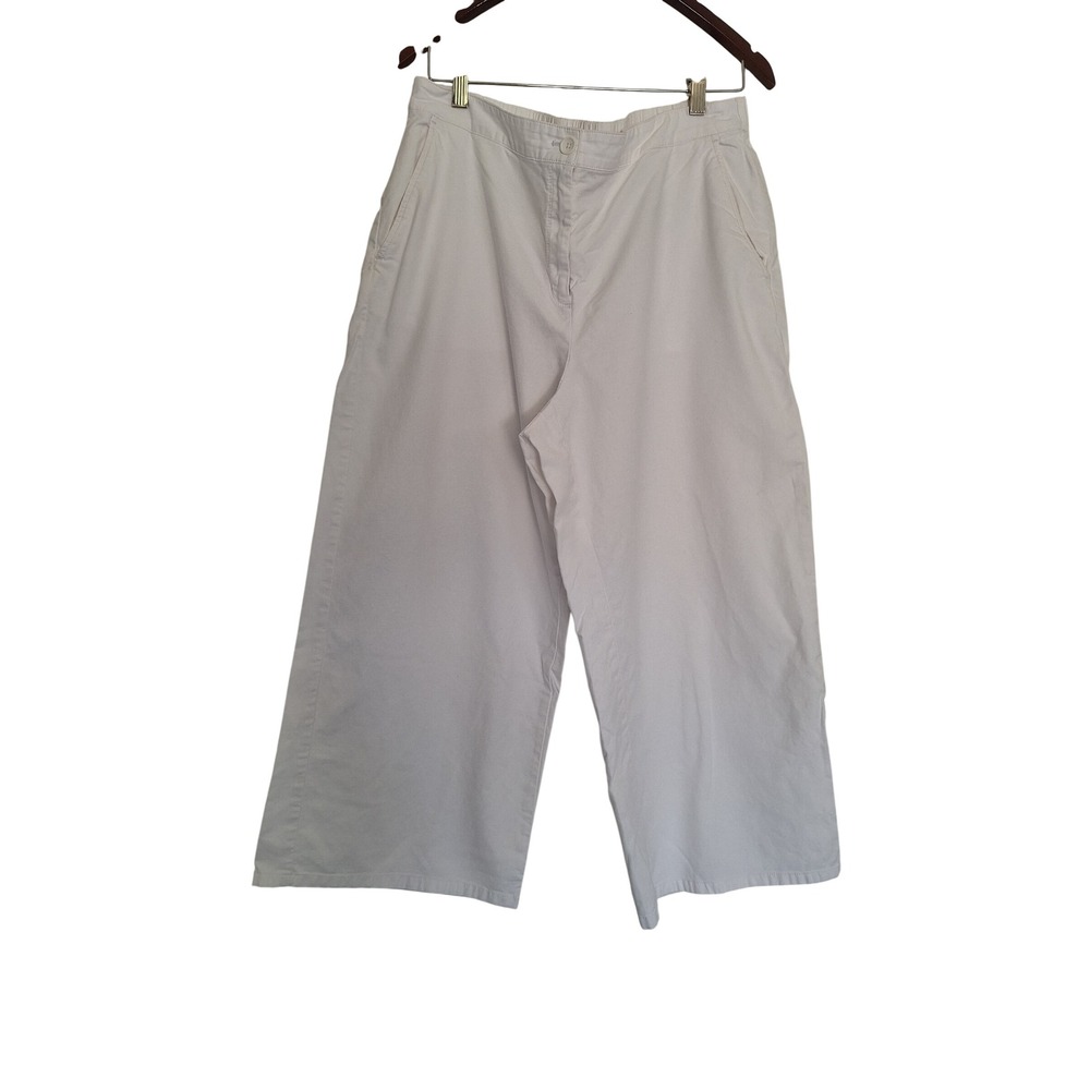 Eileen Fisher Womens Organic Cotton Hemp Wide Leg Crop Pants White Size L
